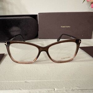 Tom Ford Brown Gradient Cat-Eye Glasses with Gold Logo Accent FT5514 - 54-15-140